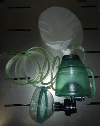 BVM resuscitator, small adult/paediatric, 1L bag with pressure relief valve (40cm H20), size 4 mask