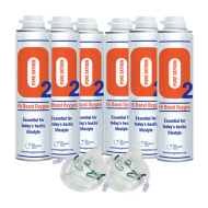 6 X O2 10 Litre Oxygen Cans Inc 2 x Masks and Tubing