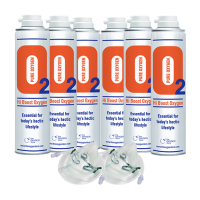6 X O2 10 Litre Oxygen Cans Inc 2 x Masks and Tubing