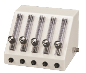 SureFlow (2 LPM flowmeters) oxygen flow station with 7 ft (2.1 m) connection hose, 2 outlet adapters, and user manual. 